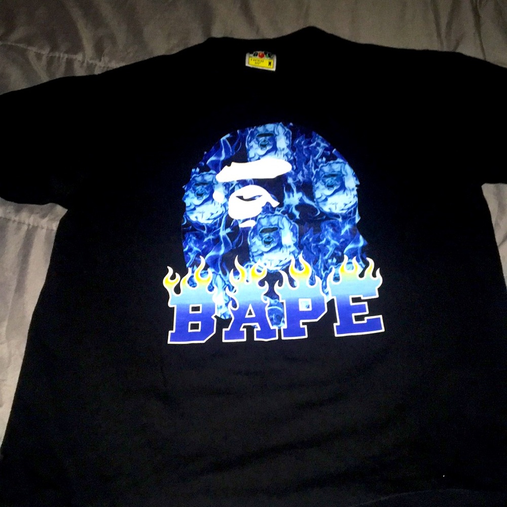 Babe ape head flame t shirt black /blue
